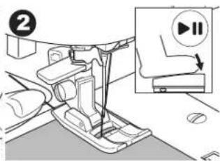 Technical diagram showing a mechanical device with labeled component 2 and an inset showing a play button with 'II' and directional arrow.