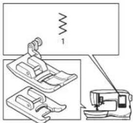 Diagram showing three different sewing machine tool configurations with a spring symbol and labeled component '1'