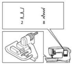 Technical diagram showing a sewing machine with spring and base components, including labeled parts 2 and 8.