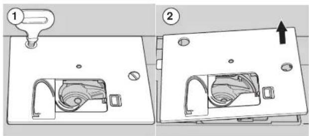 Diagram showing two views of a device with labeled parts and an upward arrow indicating motion or assembly.