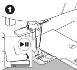 Technical diagram of a sewing machine with labeled component and directional indicator