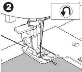 Technical diagram of a sewing machine with numbered component and directional arrow indicator