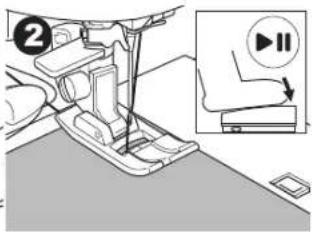 Diagram showing sewing machine operation with labeled component and directional arrow indicator