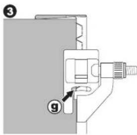 Technical diagram showing a mechanical clamp or bracket assembly with labeled parts ③ and ⑨