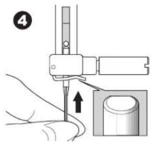 Diagram showing a hand using a tool to adjust a cylindrical component, with an arrow indicating the process.