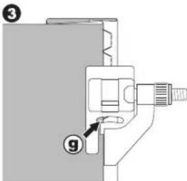 Technical diagram of a mechanical clamp or clamp assembly with numbered parts and directional arrow indicator