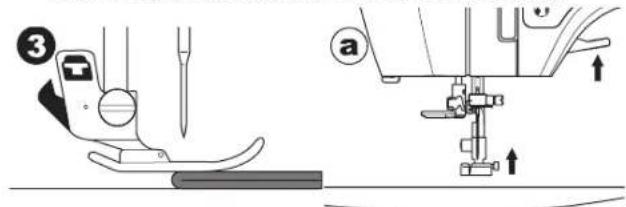 Technical diagram showing sewing machine tool and mechanical assembly with numbered component 'a'