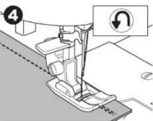 Technical diagram of a sewing machine with labeled component and directional arrow indicator