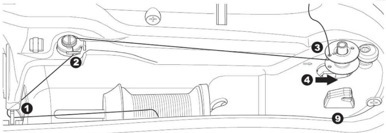Technical diagram of a vehicle's internal components with numbered parts and directional arrows indicating assembly or movement.