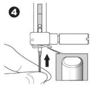 Diagram showing a hand using a tool to adjust a mechanical component, with an arrow indicating the process and a numbered label '4' in the corner.
