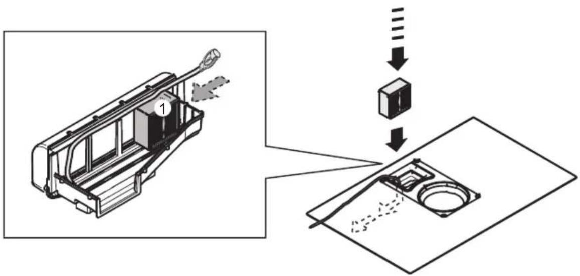 Technical diagram showing a mechanical assembly with labeled components and directional arrows indicating process flow.
