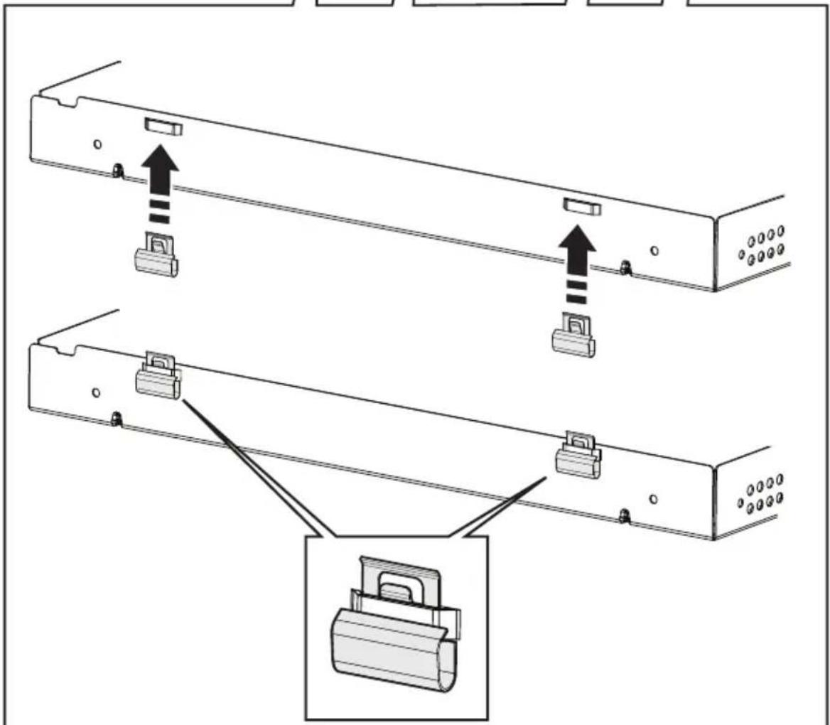 Technical diagram showing two mechanical assembly steps with labeled components and directional arrows indicating movement or assembly.