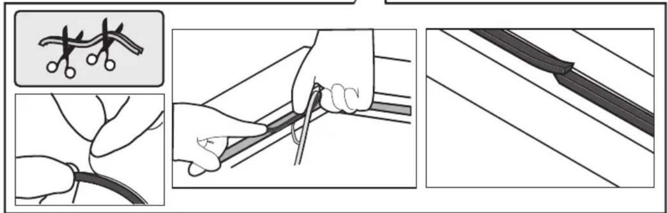 Illustration showing three steps of hairpin cutting: wire trimming, hairpin opening, and forming a strip.