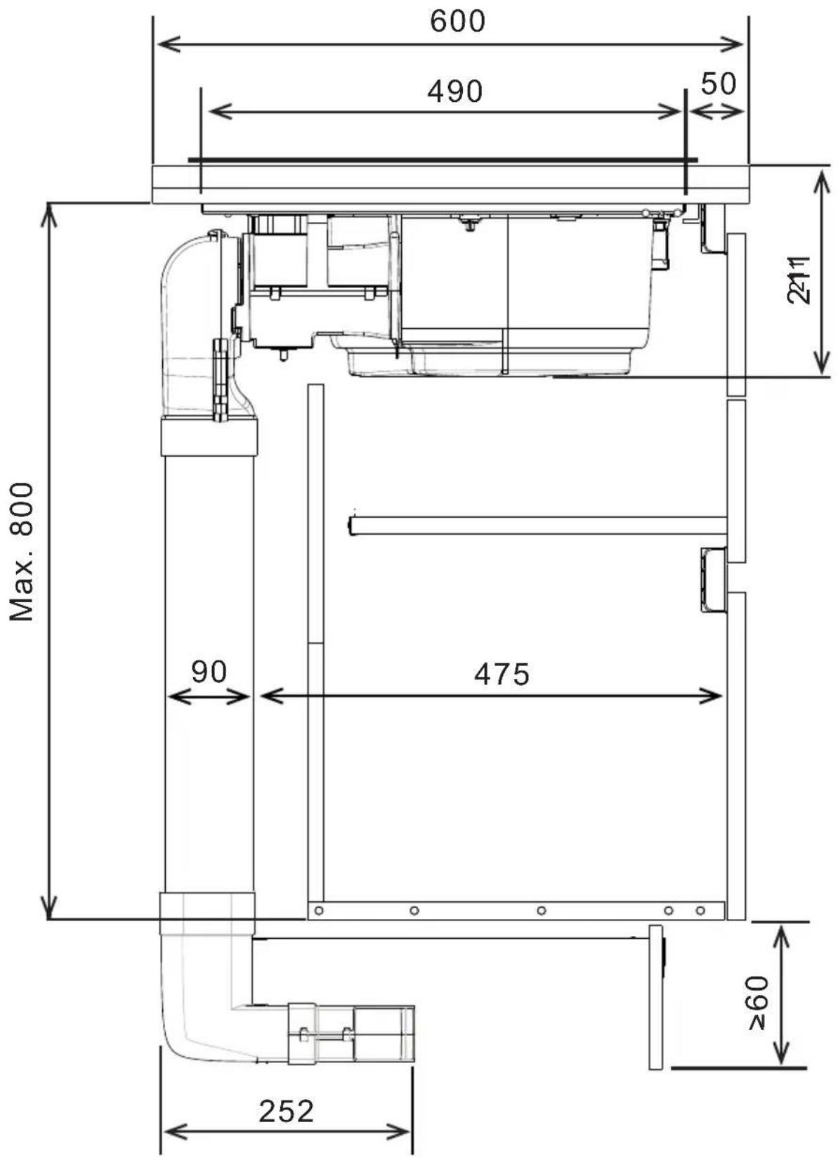 600 490 50 211 Max. 800 90 475 ≥60 252