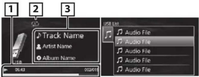 1 2 3 Track Name Artist Name Album Name USB 05:43 002/015 USB List Audio File Audio File Audio File Audio File Audio File