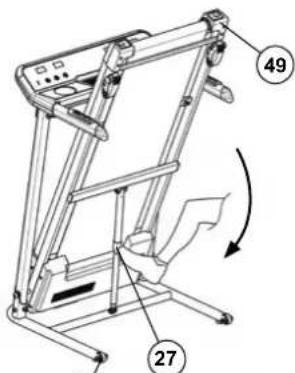 Technical diagram of a mechanical device with numbered components and rotation arrow indicating motion