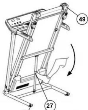 Technical diagram of a mechanical device with numbered components and rotation arrow indicating motion