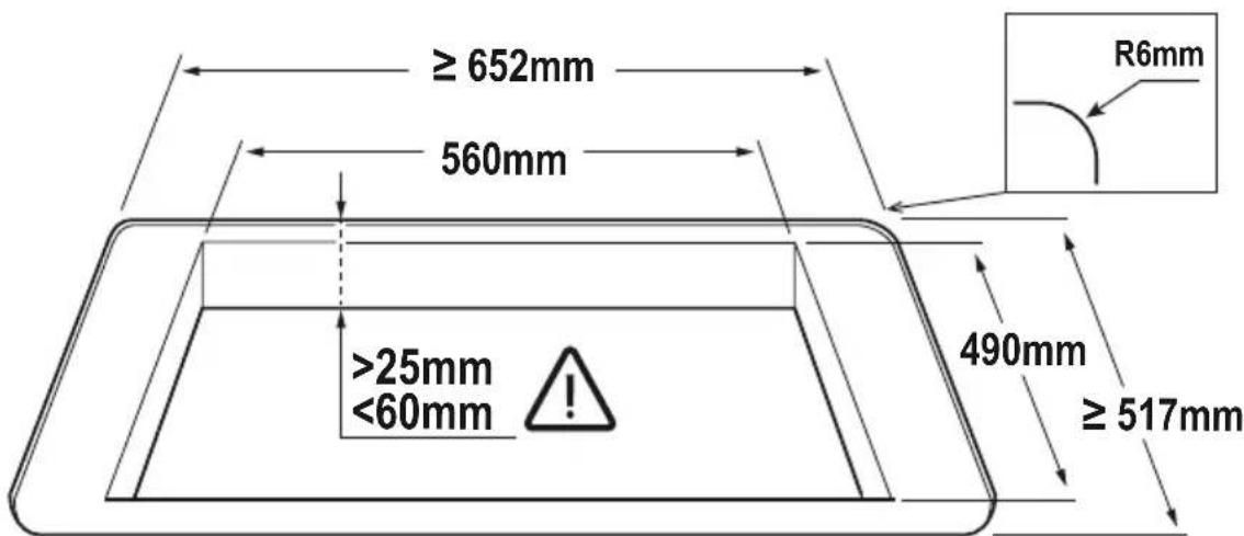 ≥ 652mm 560mm R6mm >25mm <60mm 490mm ≥ 517mm