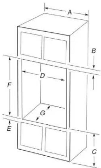 WHIRLPOOL WOEC5027LW - Dimensiones del gabinete - Hornos dobles, instalación estándar - 1