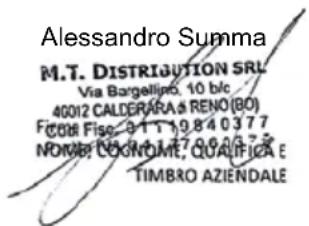 Alessandro Summa M.T. DISTRIBUTION SRL Via Bargellino, 10 blc 40012 CALDERARA & RENO (BO) FICOI Fiso, 311:19840377 NOMEZ ECONOME, 147-06-03-25 TIMBRO AZIENDALE