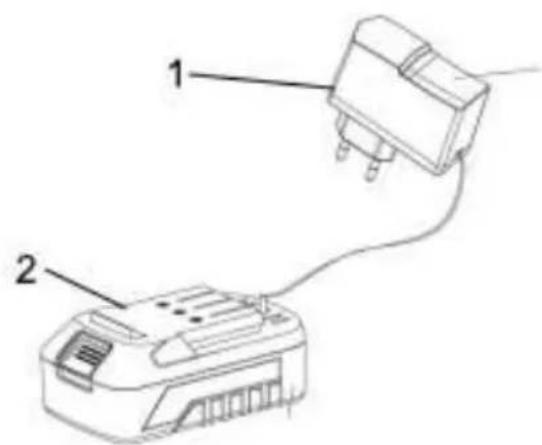 Diagram showing two connected devices labeled 1 and 2, with a cable or wire connection between them.