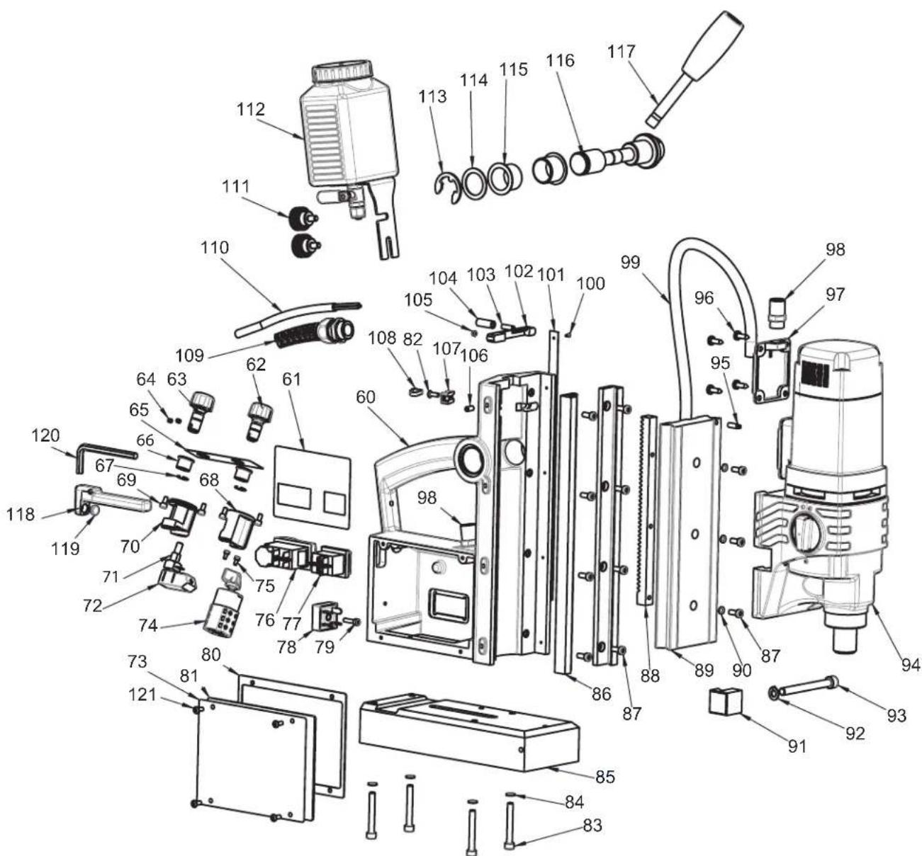 Exploded view diagram of a mechanical assembly with numbered parts for identification
