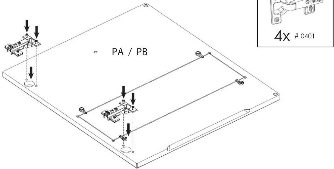 Nexera 102803 - Fasten 2 hinges # 0401 on each door (PA and PB) Installez 2 charnières # 0401 sur chaque porte (PA et PB) - 1