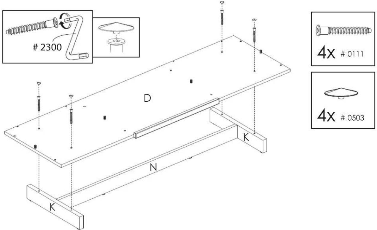 Nexera 102803 - Fasten the front moulding M on the panel D. Then, tighten the 2 cam locks # 0203 Installez la moulure frontale M sur le panneau D. Ensuite serrez les 2 exentriques # 0203 - 2