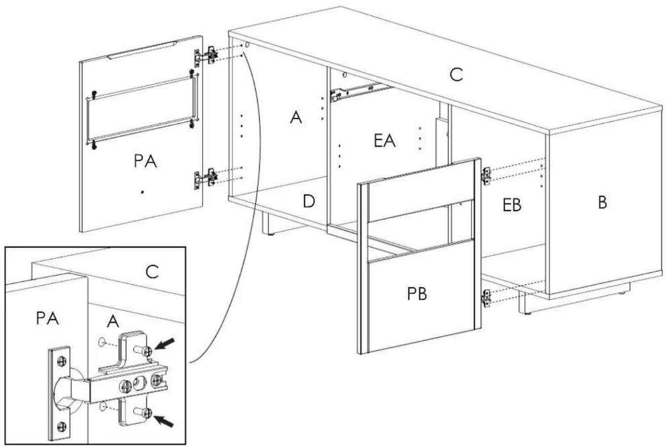 Nexera 102803 - Fasten the door PA on panel A and the door PB on panel B Installez la porte PA sur le panneau A et la porte PB sur le panneau B - 1