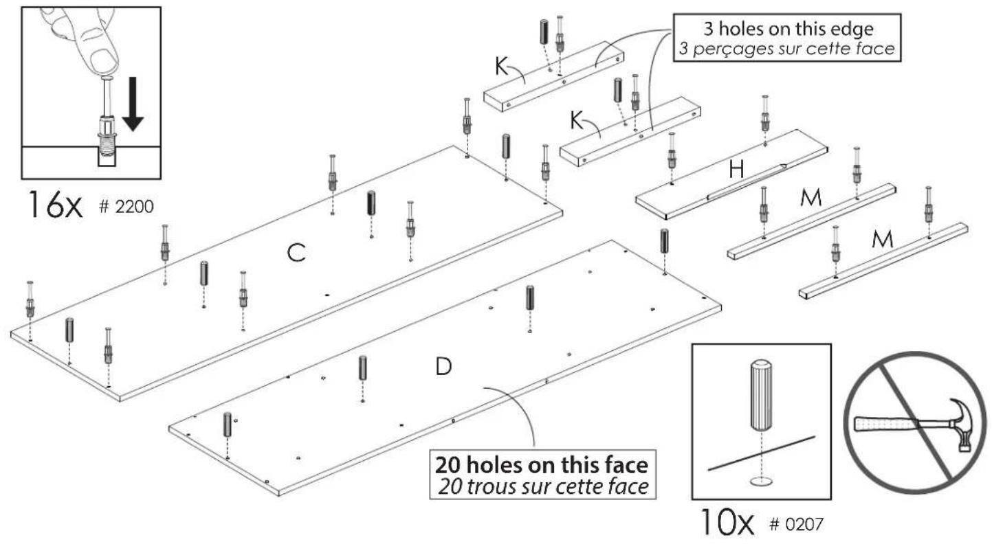 Nexera 102803 - Install the 16 push bolts # 2200 and the 10 wood dowels # 0207 Installez les 16 boulons # 2200 et les 10 goujons de bois # 0207 - 2