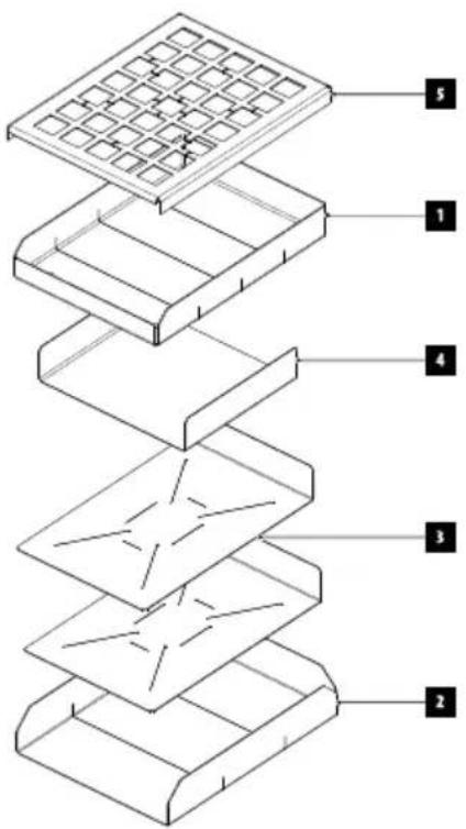 Technical diagram of a multi-layered electronic component with numbered parts labeled 1 through 5.