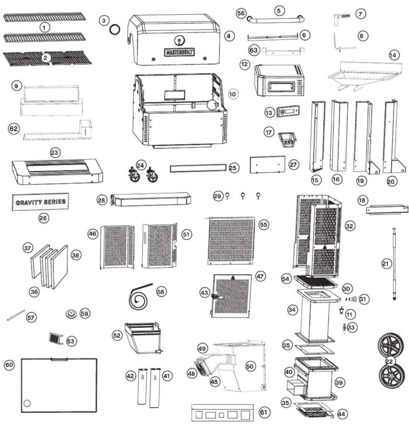 Masterbuilt MB20040221 - Parts Diagram | Diagramme des pieces | Diagrama de partes - 1