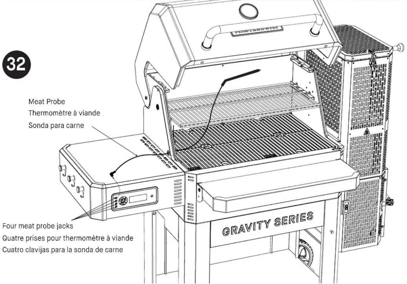 32 Meat Probe Thermomètre à viande Sonda para carne Four meat probe jacks Quatre prises pour thermomètre à viande Cuatro clavijas para la sonda de carne GRAVITY SERIES