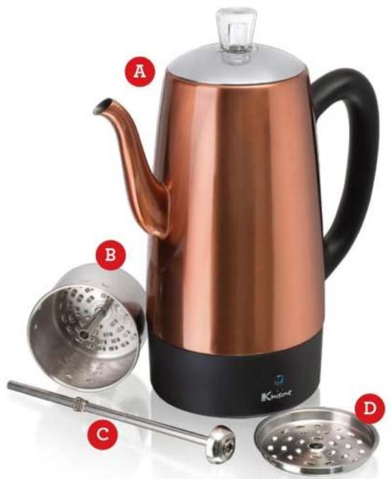 Euro Cuisine PER08 - Cafetière à percolation 8/12 tasses - 1