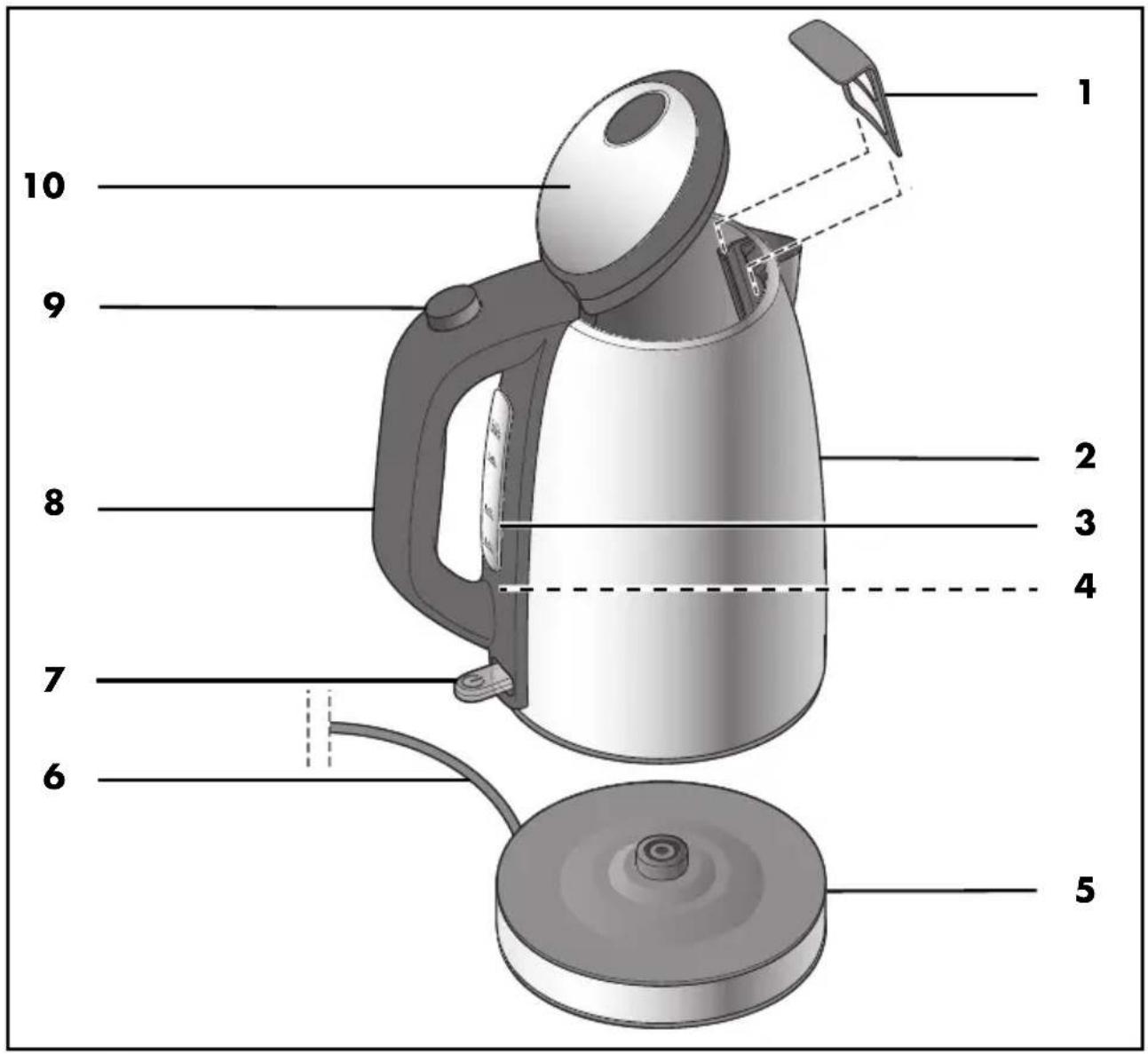 Labeled diagram of a digital water heater with numbered parts for identification