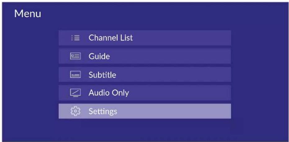 Menu Channel List Guide Subtitle Audio Only Settings