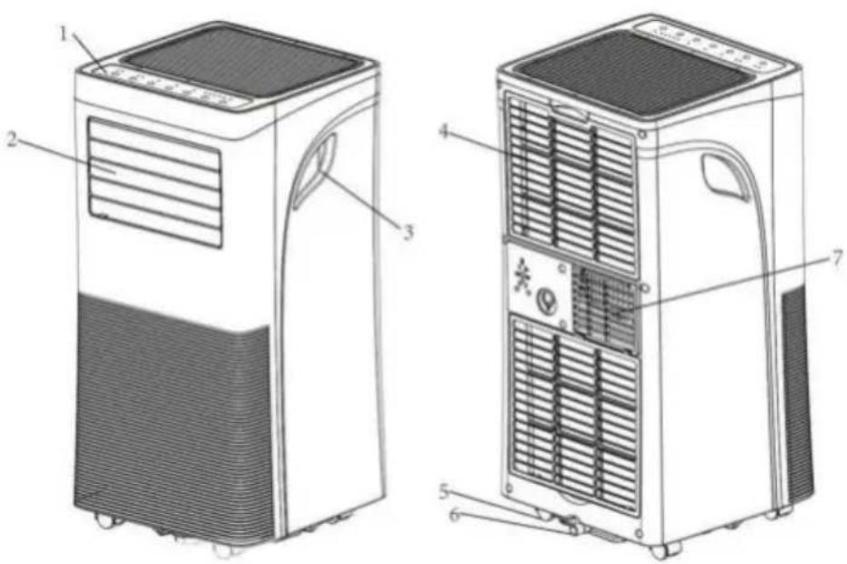 Technical diagram of a two-tier air conditioner unit with labeled components
