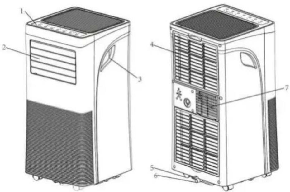 Technical diagram of a two-tier air conditioner unit with labeled components