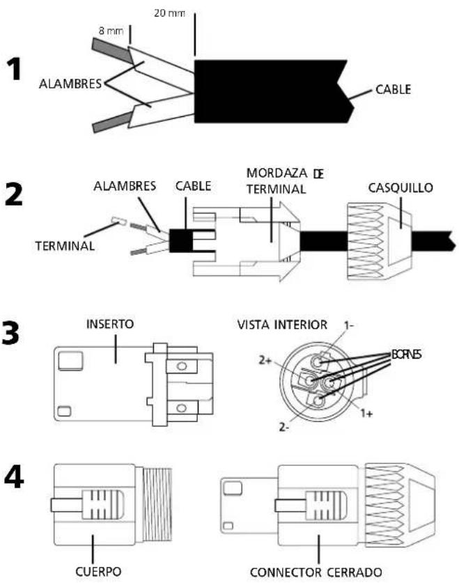 Montarbo NM250P - Cableado del cable de conexión sobre el conector Speakon®: - 1