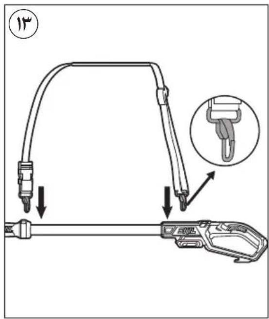 Diagram illustrating a cable clamp tool with labeled parts and an inset showing the insertion of a hook component.