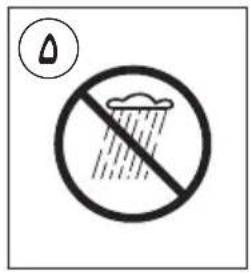 Warning sign with rain and drought symbol, indicating no protection or hazard