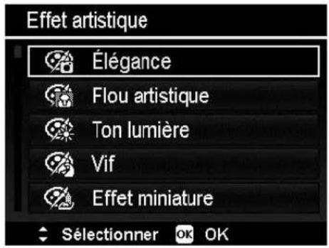 Effet artistique Élégance Flou artistique Ton lumière Vif Effet miniature Sélectionner OK OK