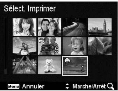 SÉLECT. IMPRIMER Menu Annuler Marche/Arrêt
