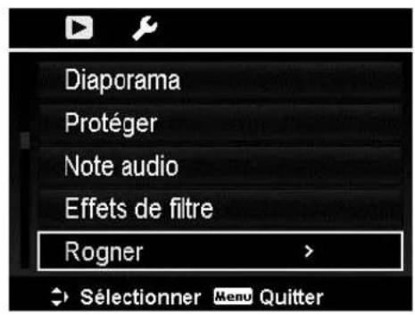 Diaporama Protéger Note audio Effets de filtre Rogner Sélectionner Menu Quitter