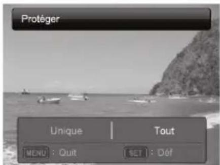 Protéger Unique | Tout MENU : Quit SET : Dét
