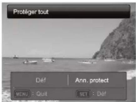 Protéger tout Déf Ann. protect MENU : Quit SET : Déf