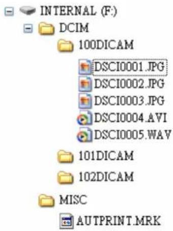 INTERNAL (F:) DCIM 100DICAM DSCI0001.JPG DSCI0002.JPG DSCI0003.JPG DSCI0004.AVI DSCI0005.WAV 101DICAM 102DICAM MISC AUTPRINT.MRK