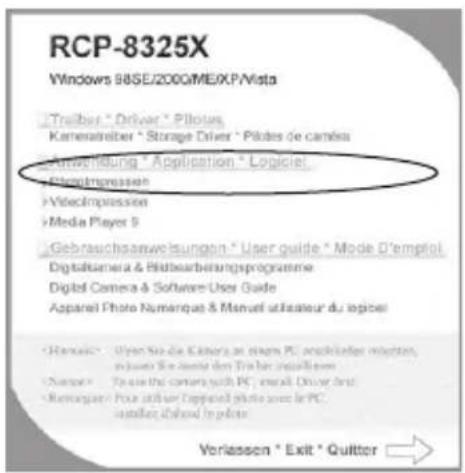 RCP-8325X Windows 98SE/200G/ME/XP/Vista Traliber "Driver" Pilotes Kameratreiber "Storage Driver" Pilotes de camels Anwendung "Application" Logiciel Energimpression VibecImpression Media Player 9 Gebrauchsanweisungen "User guide" Mode D'emploi DigitalCamera & Bidbarbeitungsprogramme Digital Camera & Software User Guide Apparel Photo Numerques & Manuel uflangeur du logibel Renault: Uyen Su-de Camera an image PC amplicator miroten, injeter Se media den Trails installieren Nanone: "Pouche the cameras such PC" email Driver first Reteugique: "Pour attiver Apparel into more in PC, handler, abhand in pilot" Verlassen "Exit" Quitter