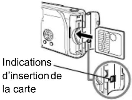 OLYMPUS Camedia D-380 - Introduisez la carte aussi profondément que possible dans le sens indiqué sur l'illustration. - 1