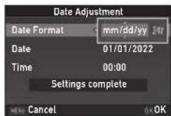 PENTAX KF - Appuyez sur ▶ et utilisez ▲▼ pour choisir le format de date. - 1